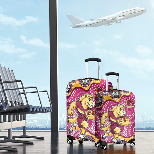 Brisbane Broncos Luggage Cover Aboriginal Dot Pattern - Rugby Mascot Heritage Pride