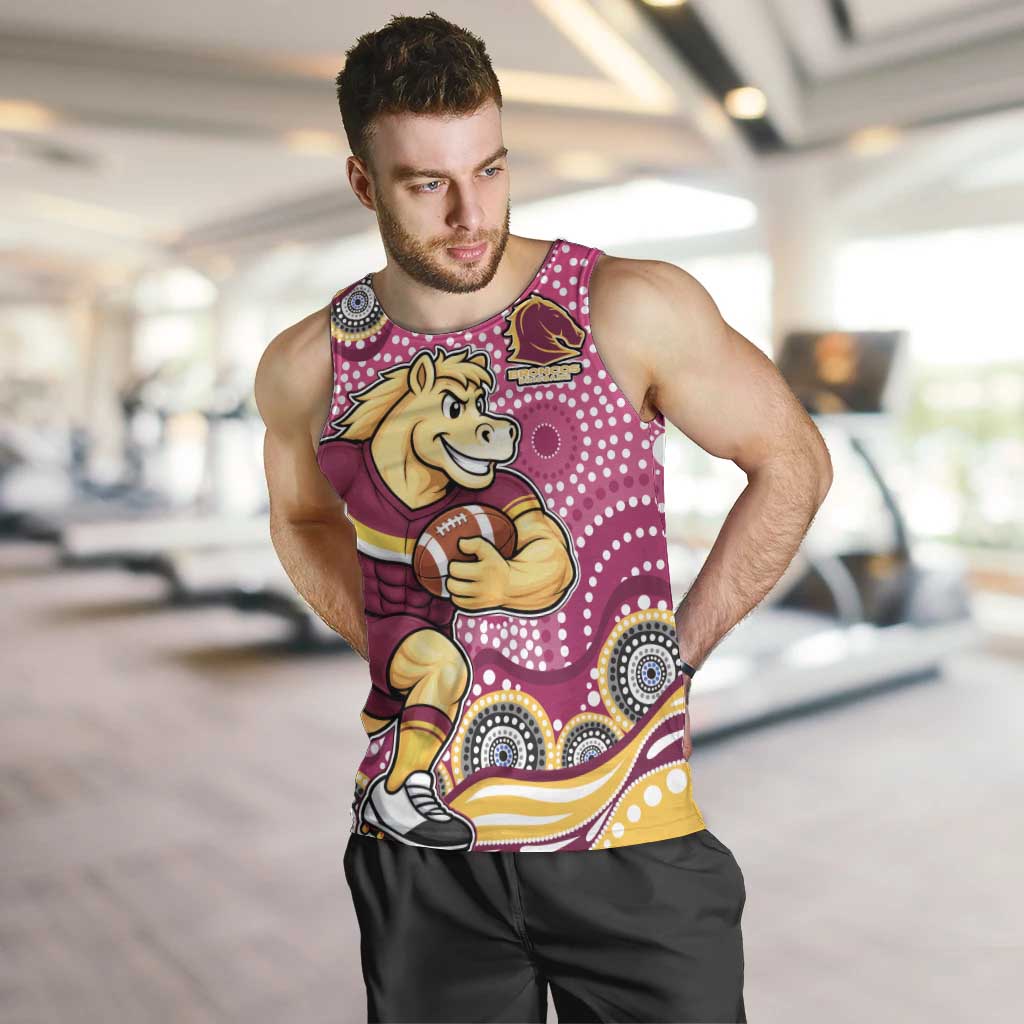 Brisbane Broncos Men Tank Top Aboriginal Dot Pattern - Rugby Mascot Heritage Pride