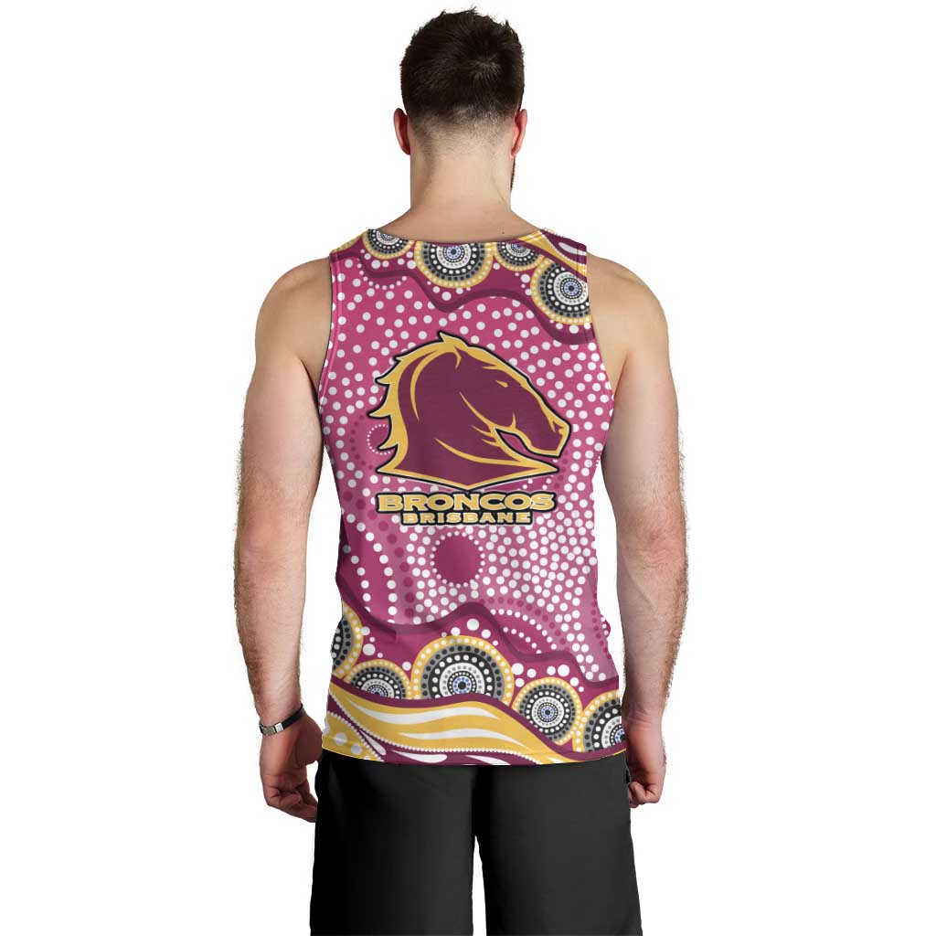Brisbane Broncos Men Tank Top Aboriginal Dot Pattern - Rugby Mascot Heritage Pride