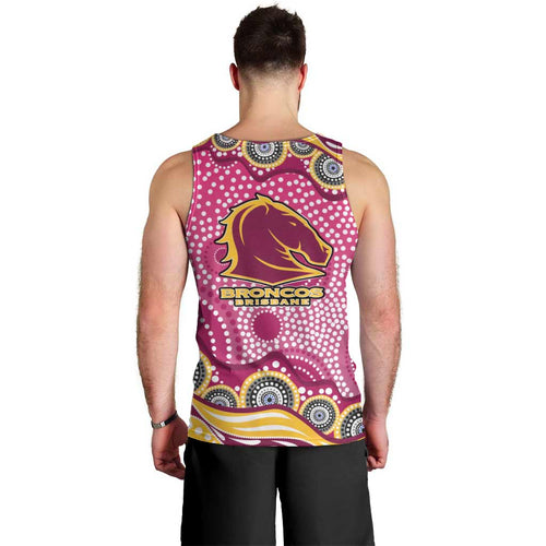 Brisbane Broncos Men Tank Top Aboriginal Dot Pattern - Rugby Mascot Heritage Pride