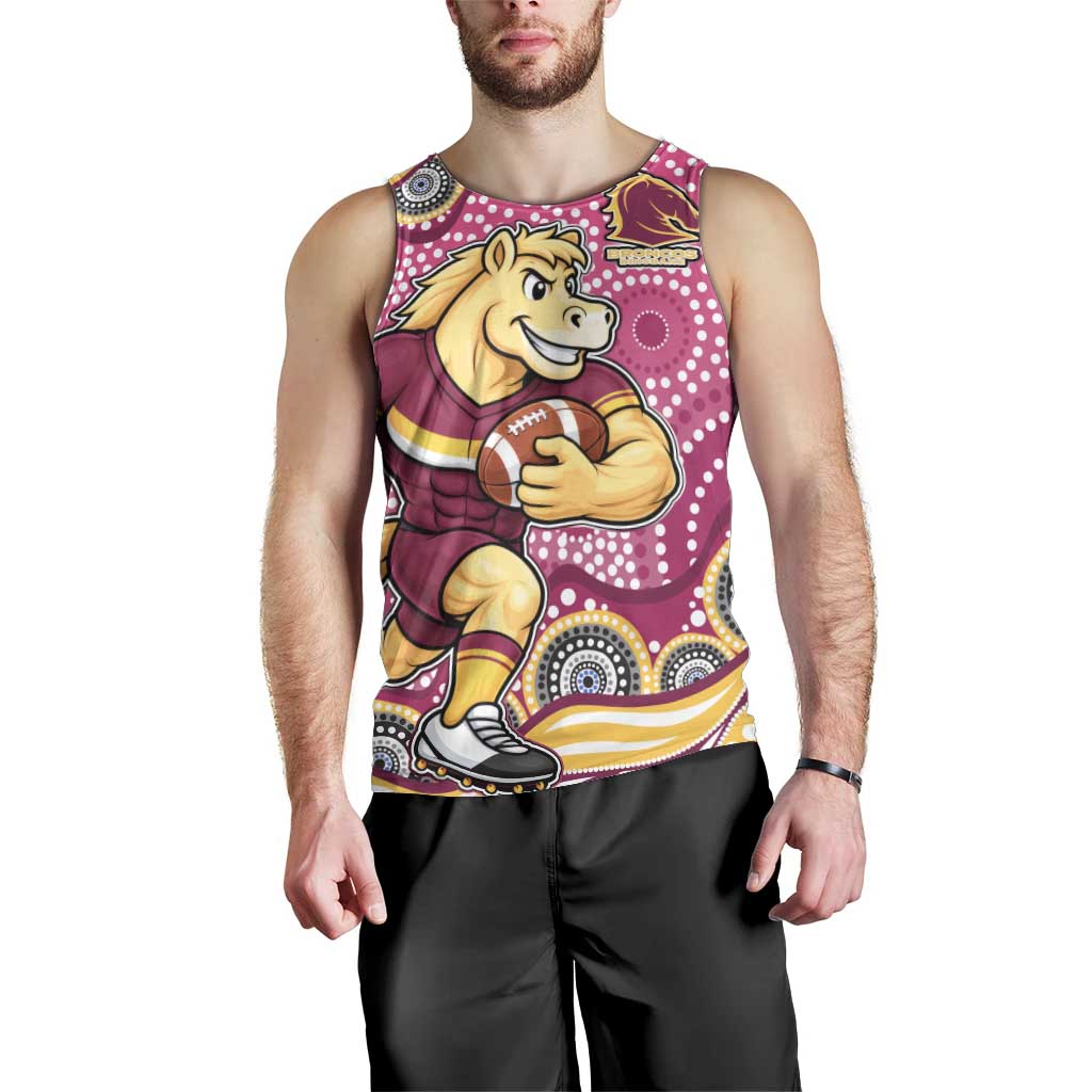 Brisbane Broncos Men Tank Top Aboriginal Dot Pattern - Rugby Mascot Heritage Pride