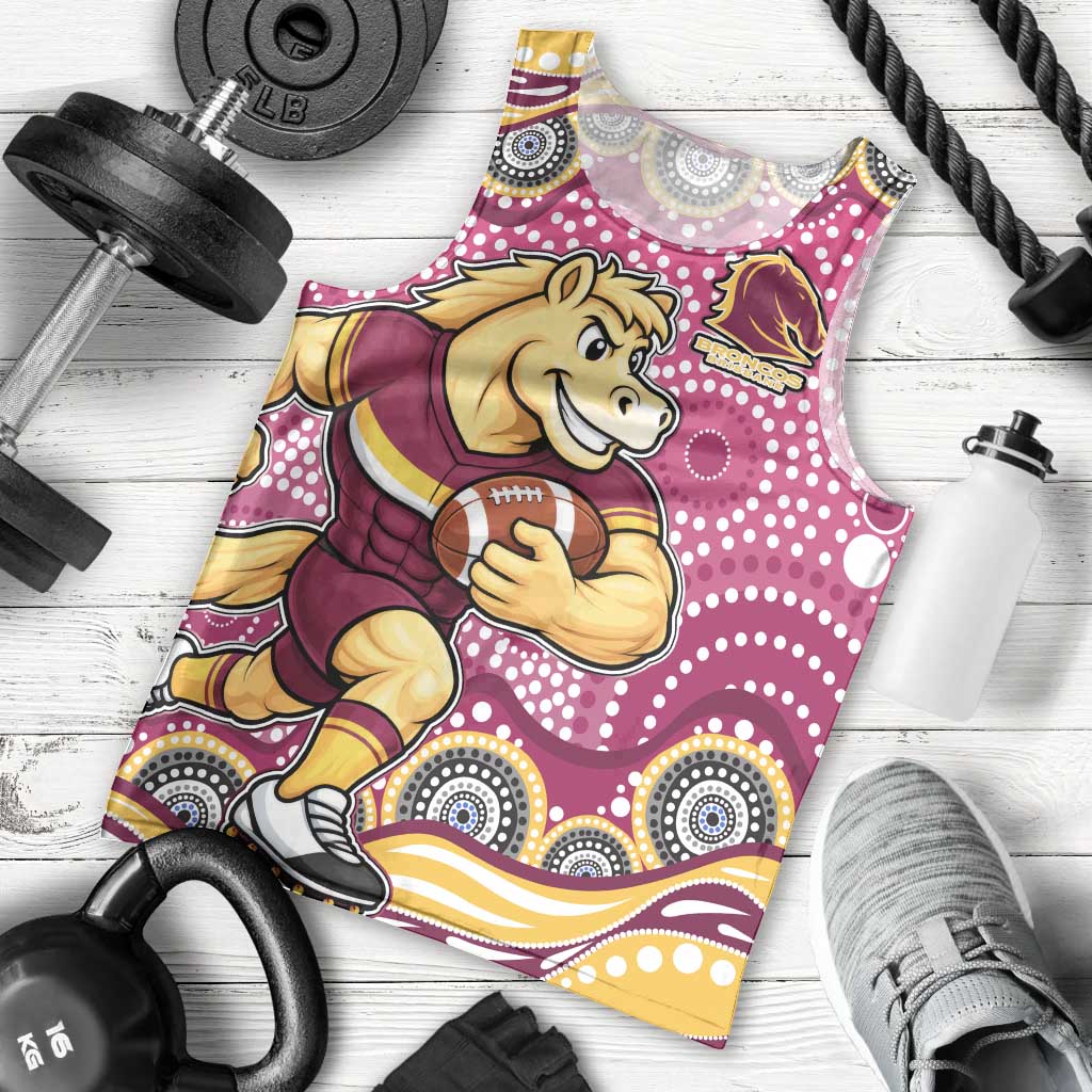 Brisbane Broncos Men Tank Top Aboriginal Dot Pattern - Rugby Mascot Heritage Pride