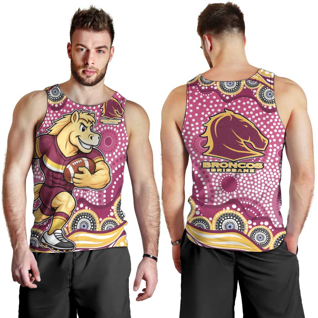 Brisbane Broncos Men Tank Top Aboriginal Dot Pattern - Rugby Mascot Heritage Pride