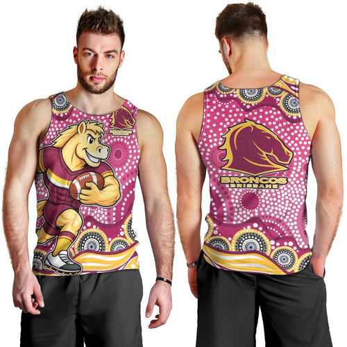 Brisbane Broncos Men Tank Top Aboriginal Dot Pattern - Rugby Mascot Heritage Pride