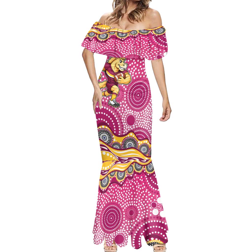 Brisbane Broncos Mermaid Dress Aboriginal Dot Pattern - Rugby Mascot Heritage Pride