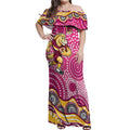 Brisbane Broncos Off Shoulder Maxi Dress Aboriginal Dot Pattern - Rugby Mascot Heritage Pride