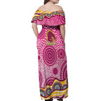 Brisbane Broncos Off Shoulder Maxi Dress Aboriginal Dot Pattern - Rugby Mascot Heritage Pride