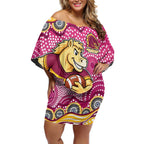 Brisbane Broncos Off Shoulder Short Dress Aboriginal Dot Pattern - Rugby Mascot Heritage Pride