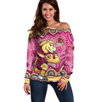 Brisbane Broncos Off Shoulder Sweater Aboriginal Dot Pattern - Rugby Mascot Heritage Pride