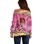 Brisbane Broncos Off Shoulder Sweater Aboriginal Dot Pattern - Rugby Mascot Heritage Pride