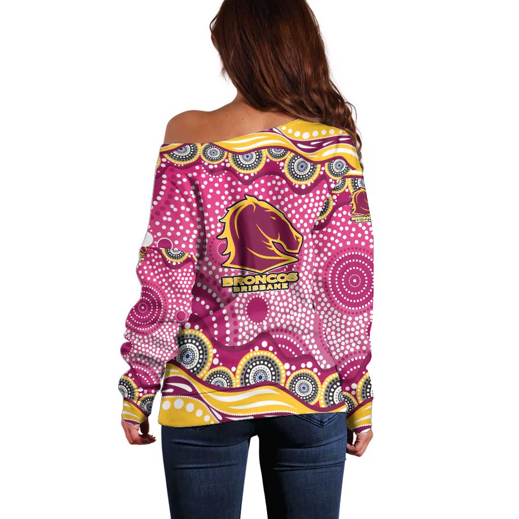 Brisbane Broncos Off Shoulder Sweater Aboriginal Dot Pattern - Rugby Mascot Heritage Pride