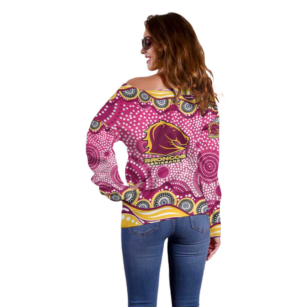 Brisbane Broncos Off Shoulder Sweater Aboriginal Dot Pattern - Rugby Mascot Heritage Pride