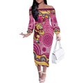 Brisbane Broncos Off The Shoulder Long Sleeve Dress Aboriginal Dot Pattern - Rugby Mascot Heritage Pride