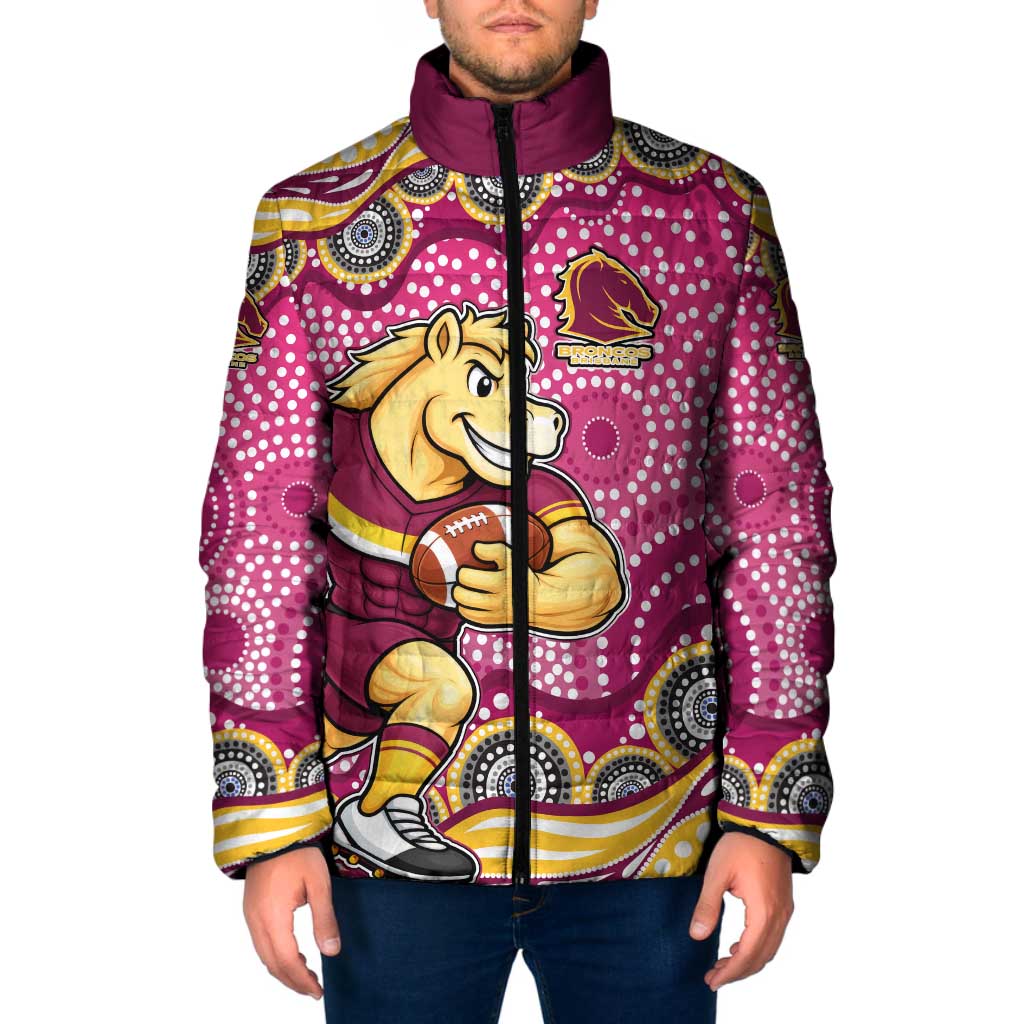 Brisbane Broncos Padded Jacket Aboriginal Dot Pattern - Rugby Mascot Heritage Pride