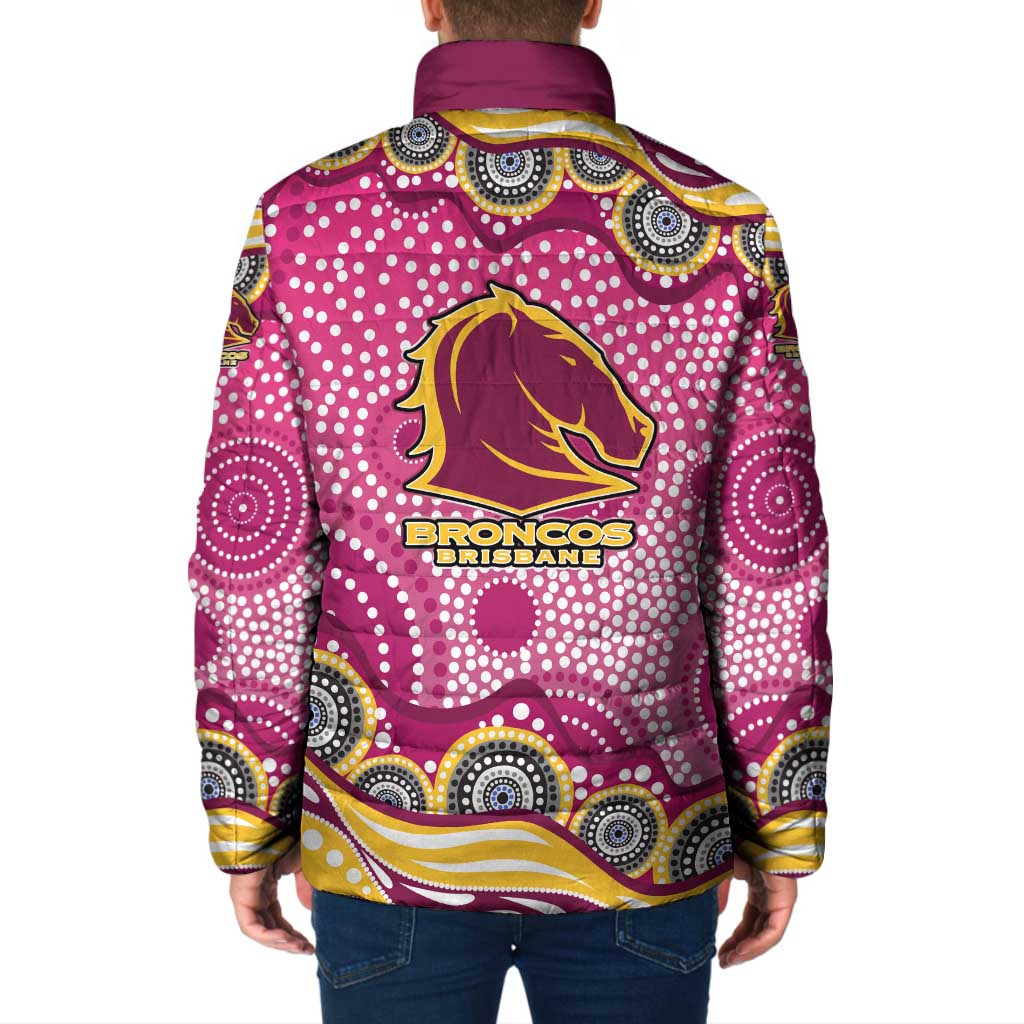 Brisbane Broncos Padded Jacket Aboriginal Dot Pattern - Rugby Mascot Heritage Pride