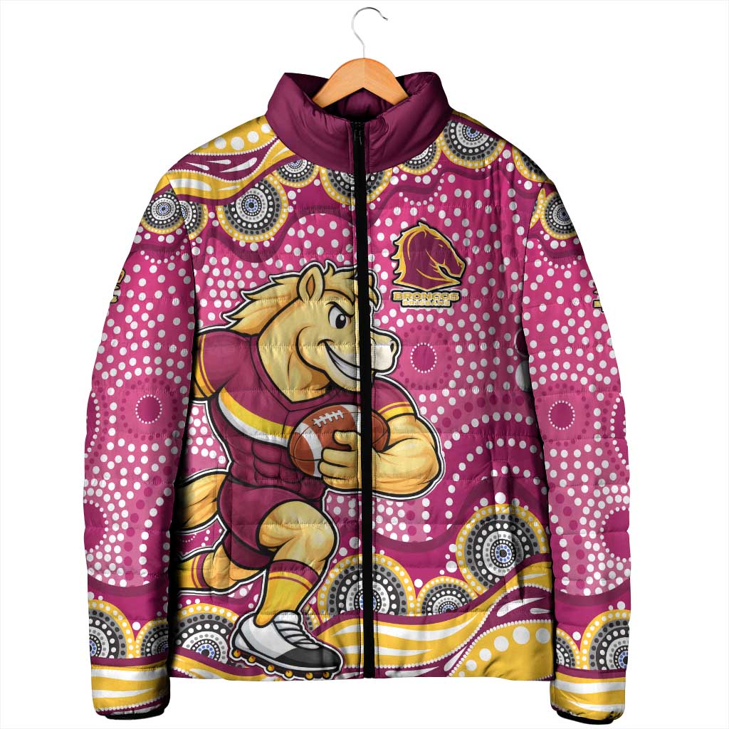 Brisbane Broncos Padded Jacket Aboriginal Dot Pattern - Rugby Mascot Heritage Pride