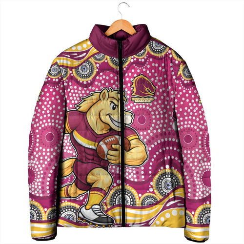 Brisbane Broncos Padded Jacket Aboriginal Dot Pattern - Rugby Mascot Heritage Pride