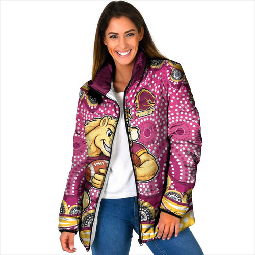Brisbane Broncos Padded Jacket Aboriginal Dot Pattern - Rugby Mascot Heritage Pride