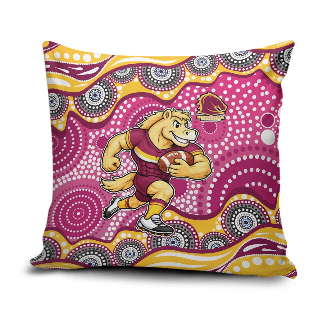 Brisbane Broncos Pillow Cover Aboriginal Dot Pattern - Rugby Mascot Heritage Pride