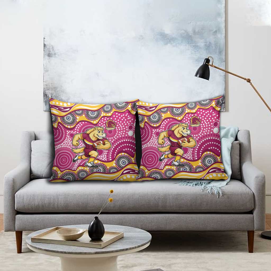 Brisbane Broncos Pillow Cover Aboriginal Dot Pattern - Rugby Mascot Heritage Pride