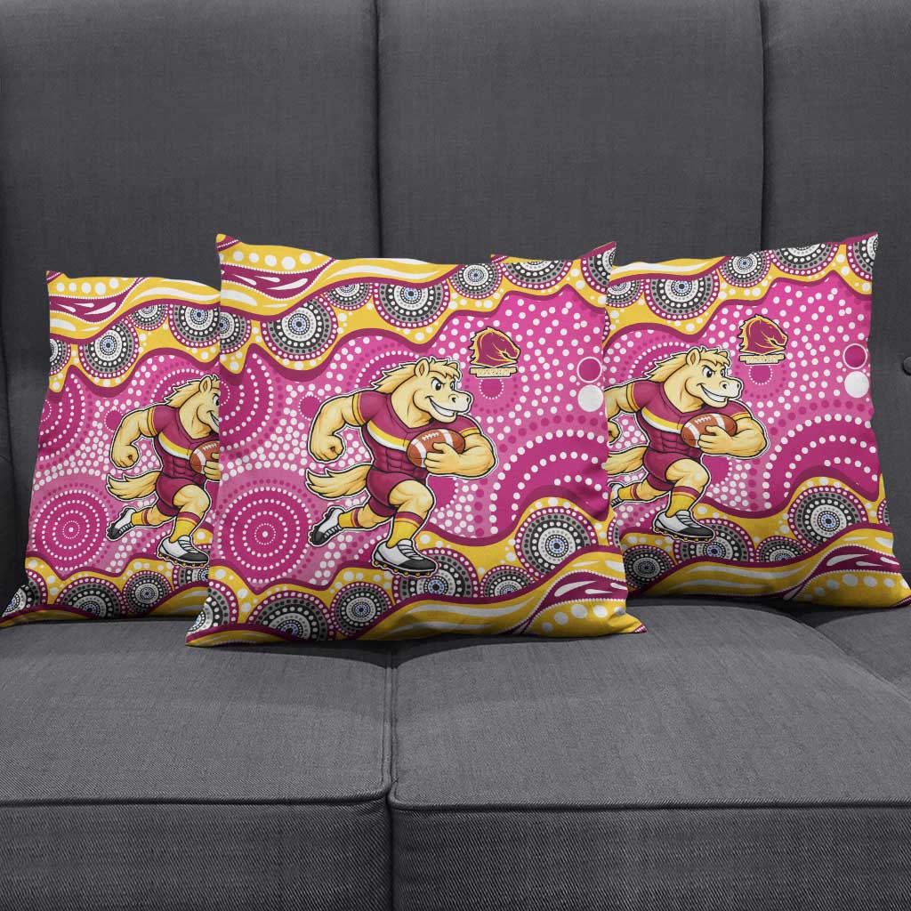 Brisbane Broncos Pillow Cover Aboriginal Dot Pattern - Rugby Mascot Heritage Pride