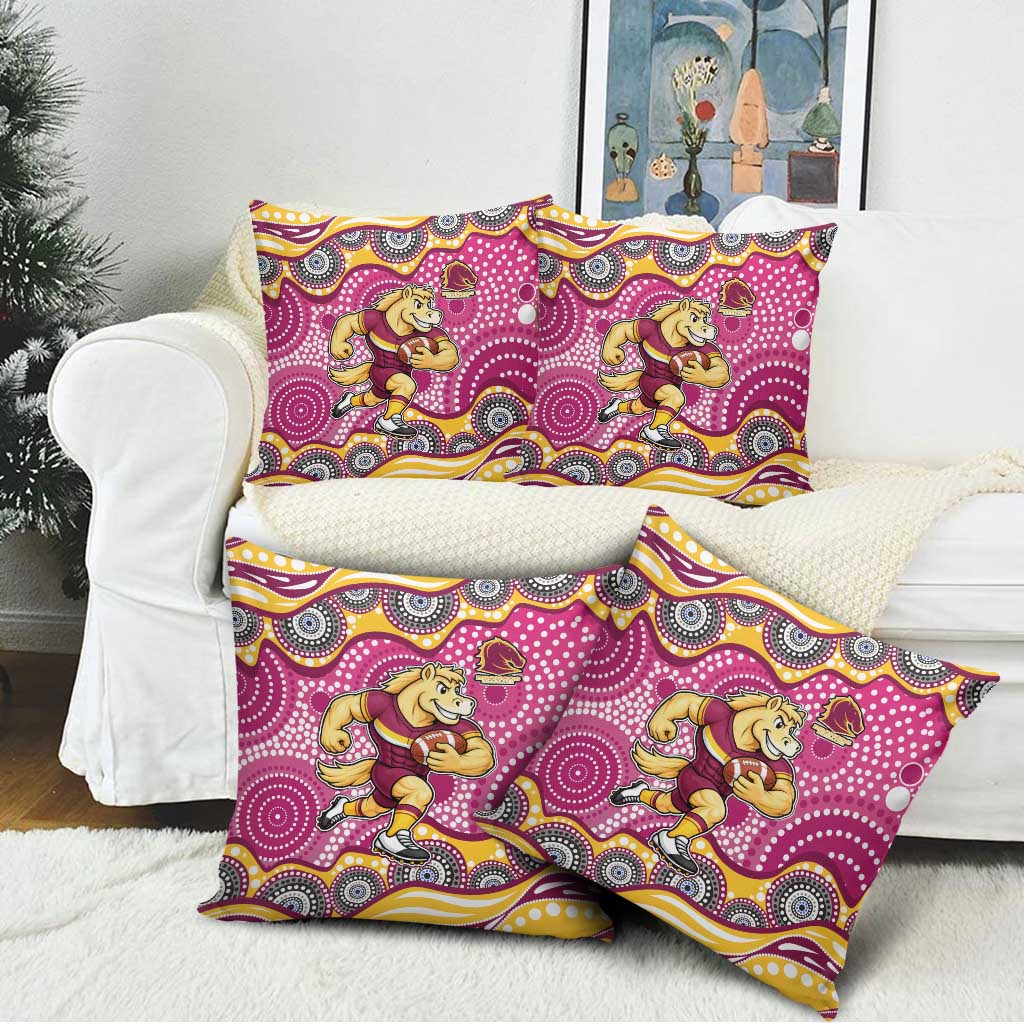 Brisbane Broncos Pillow Cover Aboriginal Dot Pattern - Rugby Mascot Heritage Pride