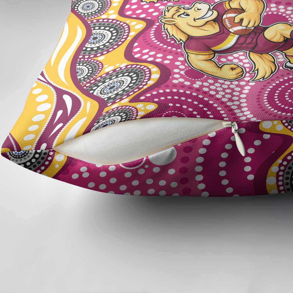 Brisbane Broncos Pillow Cover Aboriginal Dot Pattern - Rugby Mascot Heritage Pride