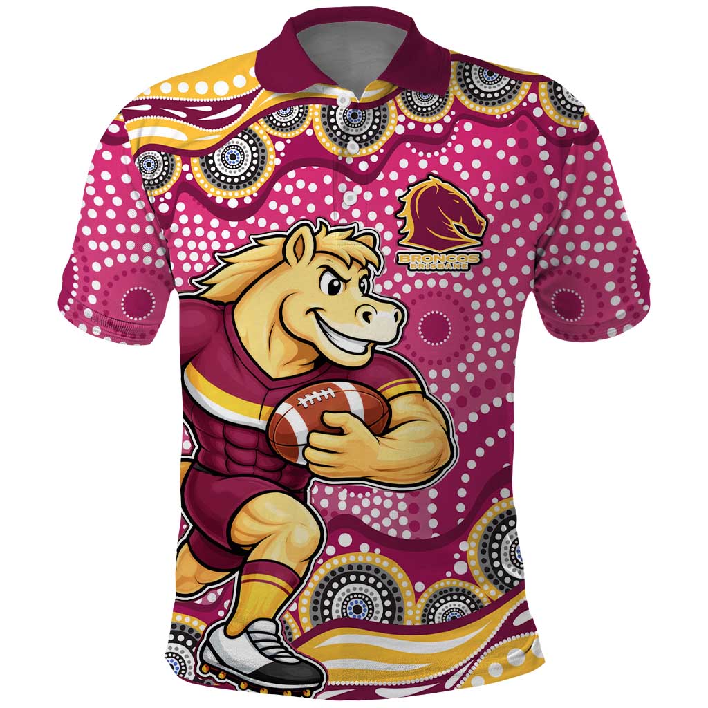 Brisbane Broncos Polo Shirt Aboriginal Dot Pattern - Rugby Mascot Heritage Pride
