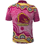 Brisbane Broncos Polo Shirt Aboriginal Dot Pattern - Rugby Mascot Heritage Pride