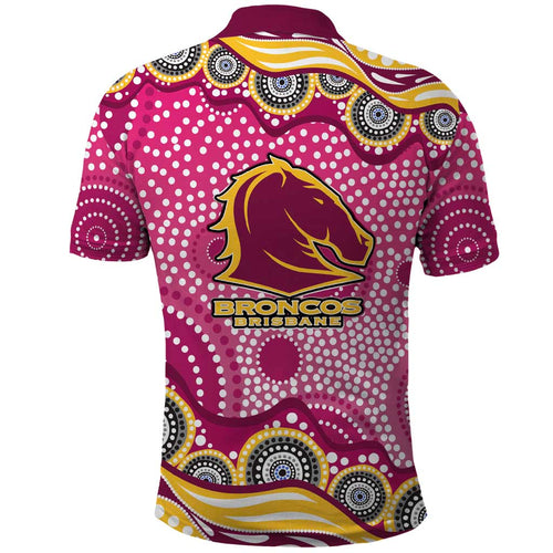 Brisbane Broncos Polo Shirt Aboriginal Dot Pattern - Rugby Mascot Heritage Pride