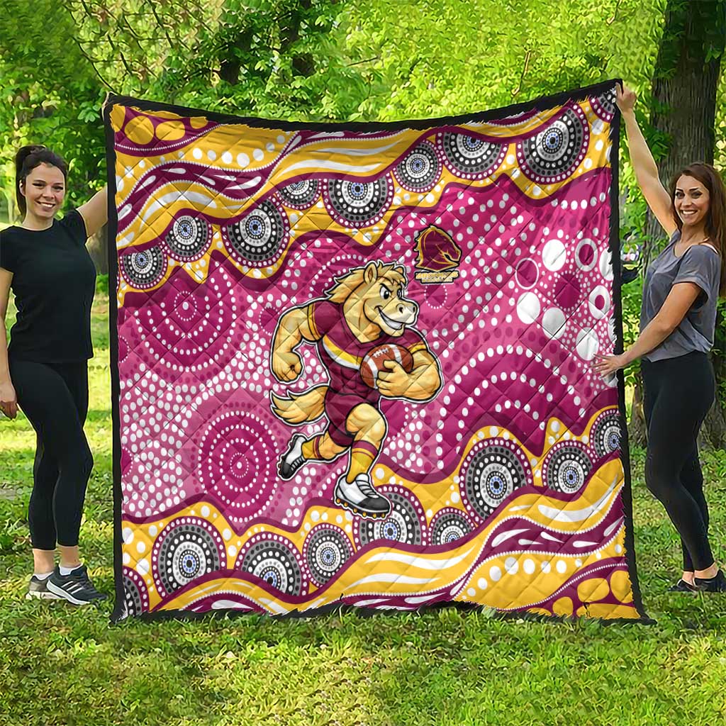 Brisbane Broncos Quilt Aboriginal Dot Pattern - Rugby Mascot Heritage Pride