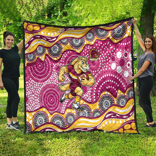 Brisbane Broncos Quilt Aboriginal Dot Pattern - Rugby Mascot Heritage Pride