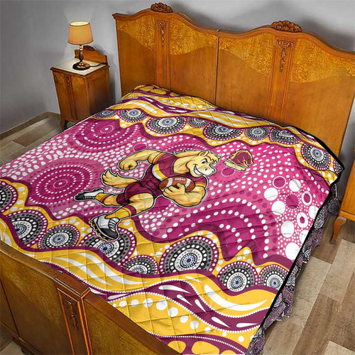 Brisbane Broncos Quilt Aboriginal Dot Pattern - Rugby Mascot Heritage Pride
