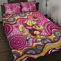 Brisbane Broncos Quilt Bed Set Aboriginal Dot Pattern - Rugby Mascot Heritage Pride