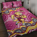 Brisbane Broncos Quilt Bed Set Aboriginal Dot Pattern - Rugby Mascot Heritage Pride