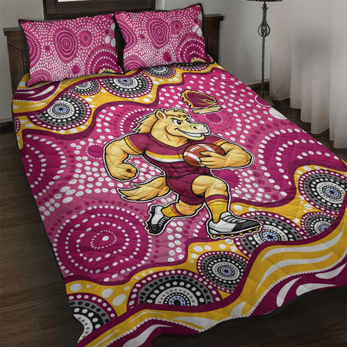 Brisbane Broncos Quilt Bed Set Aboriginal Dot Pattern - Rugby Mascot Heritage Pride