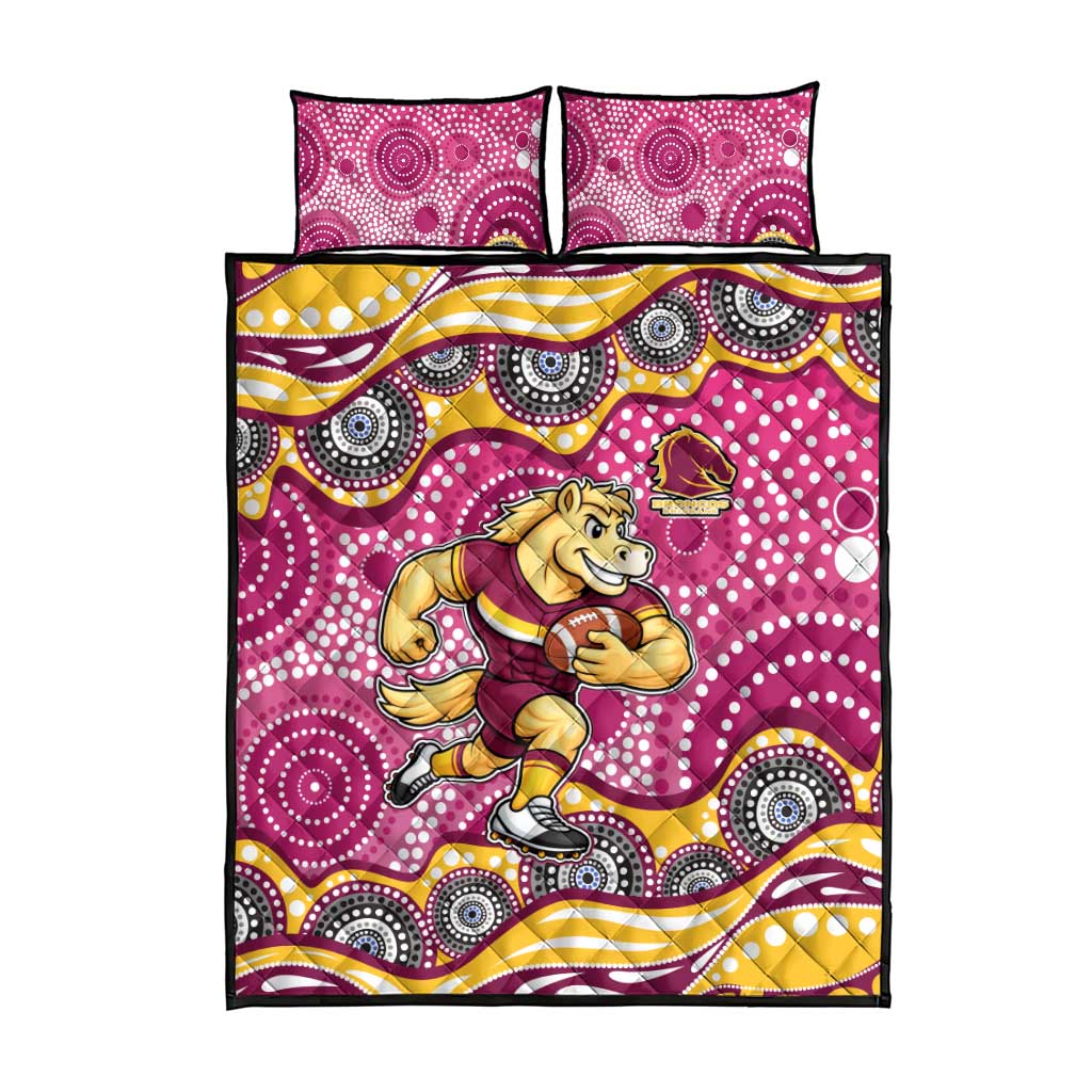 Brisbane Broncos Quilt Bed Set Aboriginal Dot Pattern - Rugby Mascot Heritage Pride