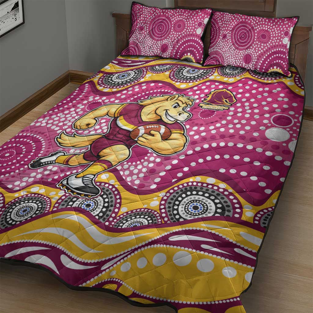 Brisbane Broncos Quilt Bed Set Aboriginal Dot Pattern - Rugby Mascot Heritage Pride