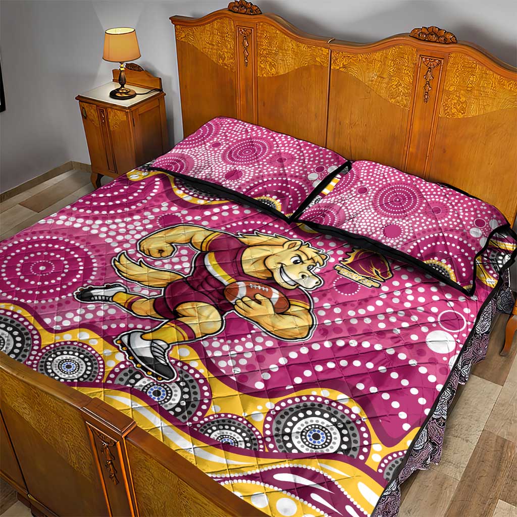Brisbane Broncos Quilt Bed Set Aboriginal Dot Pattern - Rugby Mascot Heritage Pride
