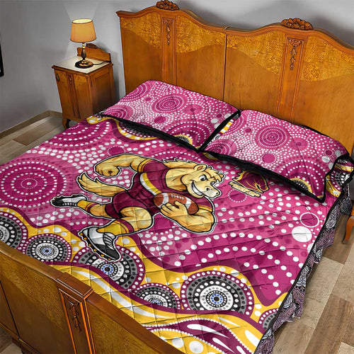 Brisbane Broncos Quilt Bed Set Aboriginal Dot Pattern - Rugby Mascot Heritage Pride