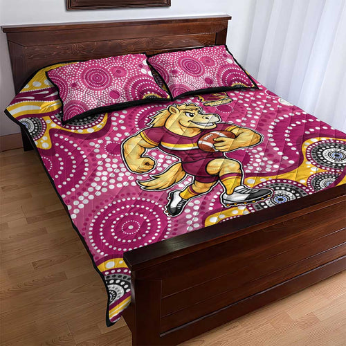 Brisbane Broncos Quilt Bed Set Aboriginal Dot Pattern - Rugby Mascot Heritage Pride