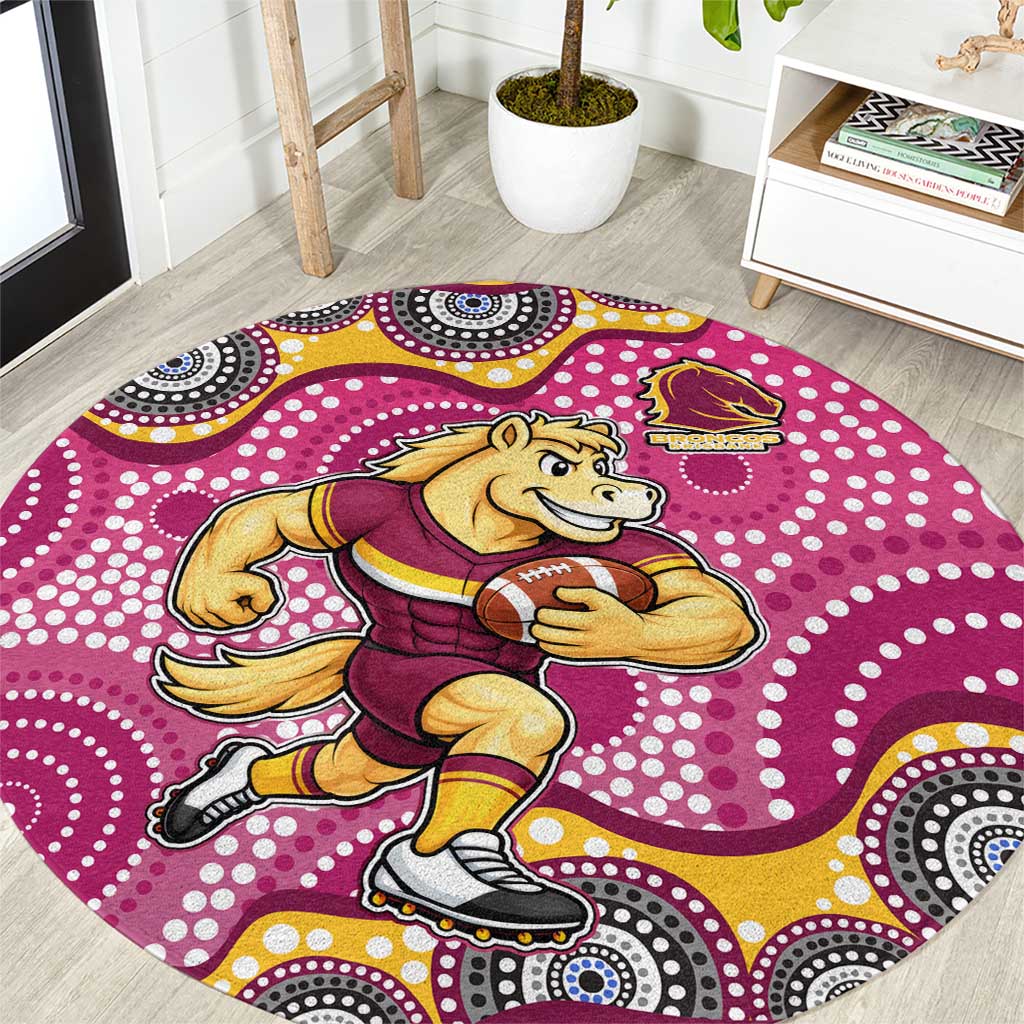 Brisbane Broncos Round Carpet Aboriginal Dot Pattern - Rugby Mascot Heritage Pride