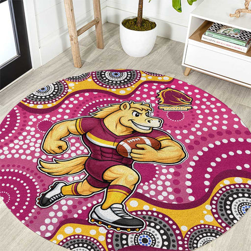 Brisbane Broncos Round Carpet Aboriginal Dot Pattern - Rugby Mascot Heritage Pride