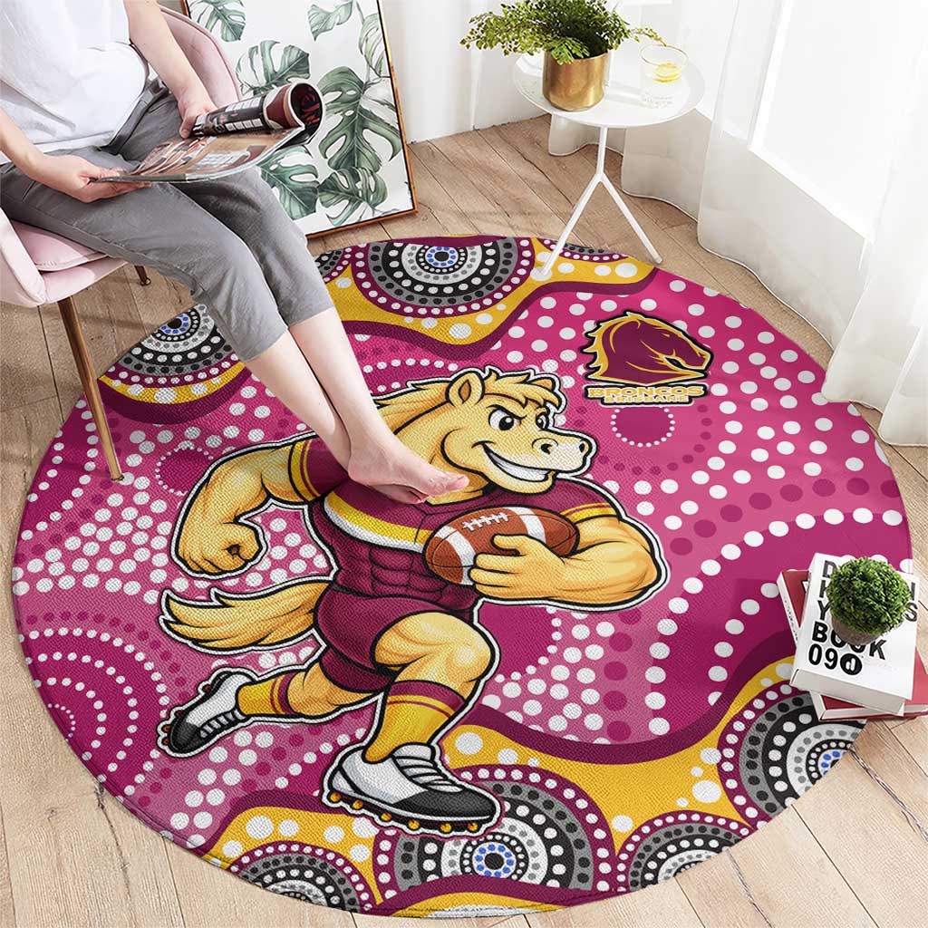 Brisbane Broncos Round Carpet Aboriginal Dot Pattern - Rugby Mascot Heritage Pride