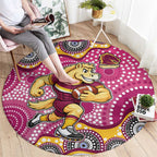 Brisbane Broncos Round Carpet Aboriginal Dot Pattern - Rugby Mascot Heritage Pride