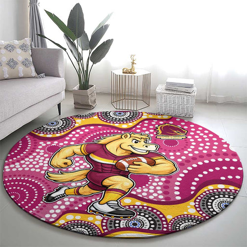 Brisbane Broncos Round Carpet Aboriginal Dot Pattern - Rugby Mascot Heritage Pride