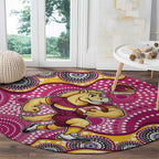 Brisbane Broncos Round Carpet Aboriginal Dot Pattern - Rugby Mascot Heritage Pride