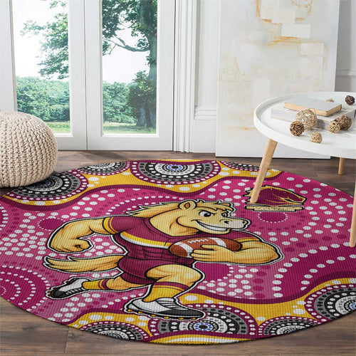 Brisbane Broncos Round Carpet Aboriginal Dot Pattern - Rugby Mascot Heritage Pride