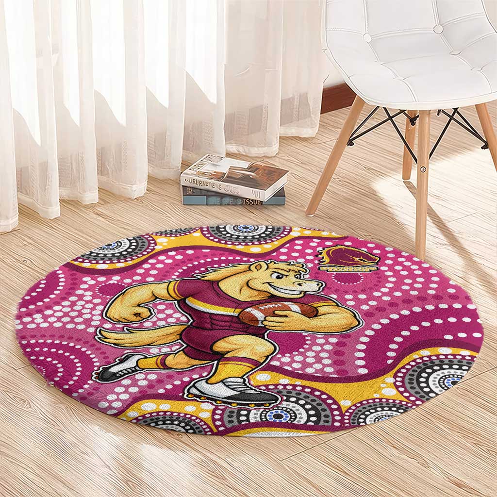 Brisbane Broncos Round Carpet Aboriginal Dot Pattern - Rugby Mascot Heritage Pride