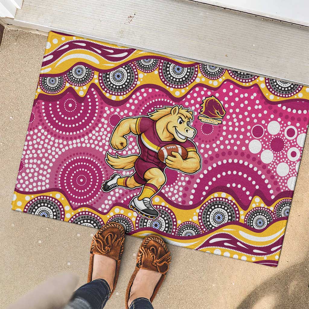 Brisbane Broncos Rubber Doormat Aboriginal Dot Pattern - Rugby Mascot Heritage Pride